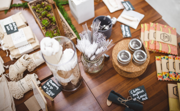 A table displaying a selection of eco products for sale